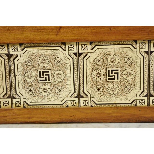 Antique Victorian Walnut Marble Top Washstand Good Luck Swastika Tile Backsplash For Sale - Image 4 of 18