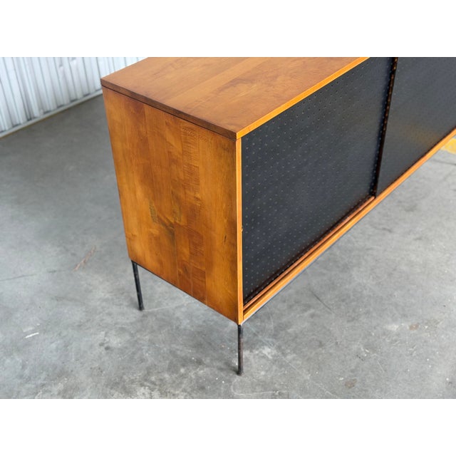 Wood 1950s Paul McCobb Planner Group - Model 1514 Iron Base Credenza - Black Sliding Doors For Sale - Image 7 of 12