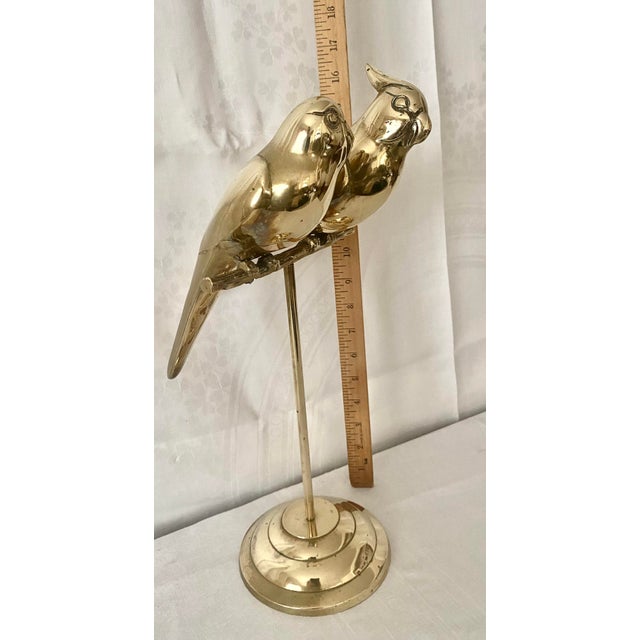 Mid-Century Hollywood Regency Solid Brass Lovebirds on Perch Stand For Sale In Denver - Image 6 of 16
