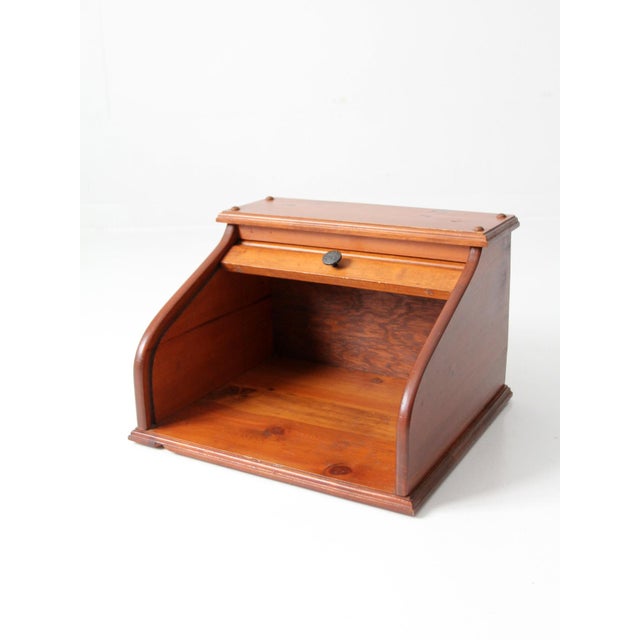 Vintage Wood Roll Top Bread Box Chairish