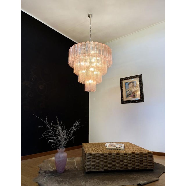 Glass Large Vintage Murano Glass Tiered Chandelier, 1990s For Sale - Image 7 of 18
