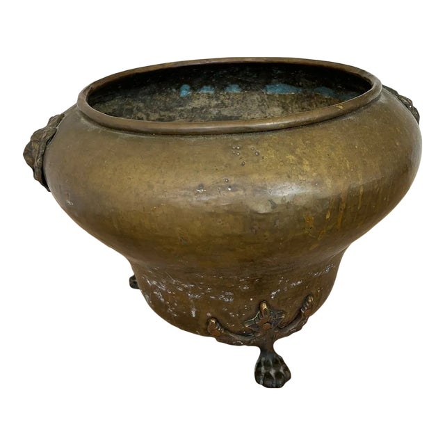 Antique Russian Footed Brass Planter For Sale