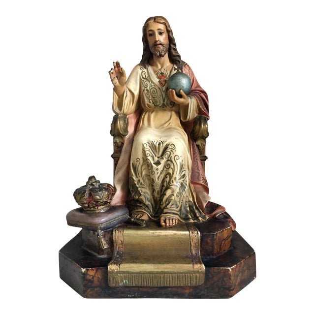 20th Century French Painted and Gilt Statue of Jesus Christ, Sacred Heart For Sale