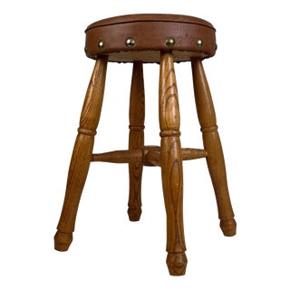 Antique Oak Upholstered Stool, 1800s For Sale