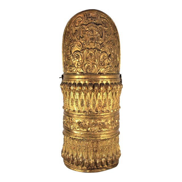 Mid 19th Century Victorian Brass Repoussé Coal Scuttle For Sale