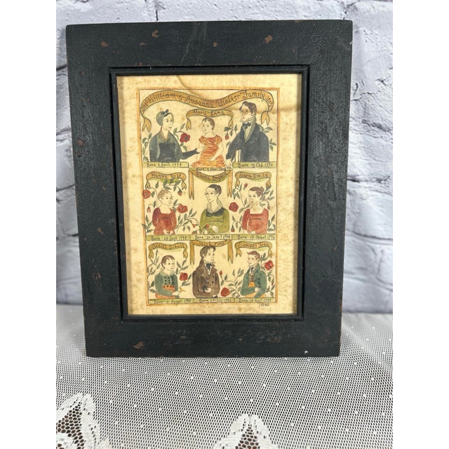 Vintage Jacquelyn Trone Original Watercolor Primitive Walker Family Registry Fraktur Painting For Sale In Greensboro - Image 6 of 7