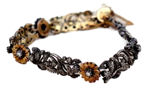 Gold and Silver Bracelet with Brilliant-Cut Diamonds and Flakes