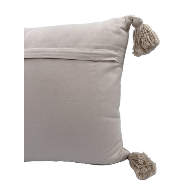 Textile Handwoven Wool Pillow Cover 20x20 With Tassels Ivory & Taupe Textured Weave - Handcrafted in India For Sale - Image 7 of 7