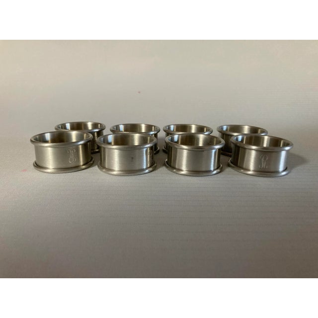 Silver Vintage Stainless Monogram "R" Napkin Rings S/8 For Sale - Image 8 of 8
