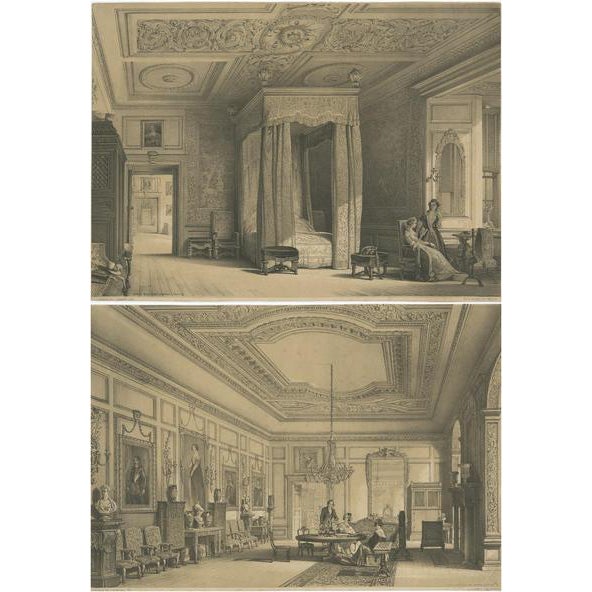 Hanhart, Illustrations of Warwick Castle, 1850s, Prints, Set of 2 For Sale