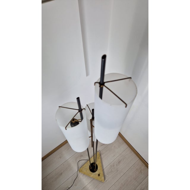 Iron and Brass Floor Lamp with Three Cylindrical Glass Panes from Stilnovo, 1950s For Sale - Image 6 of 11