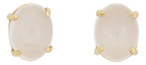 Small Oval Moonstone Stud Earrings Vintage 14k Yellow Gold Estate Fine Jewelry, A Pair