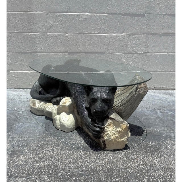 Mid-Century Modern Vintage MCM Resin Crouching Cat/Black Panther Coffee Table For Sale - Image 3 of 9