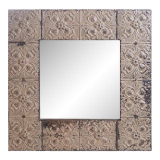 Vintage Pressed Tin Tile Painted Mirror For Sale