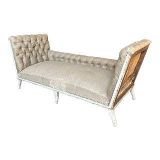 Large French Tufted Napoleon III Sofa With Extended Arms For Sale