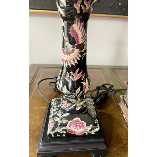 Early 20th Century Early 20th Century Pair of Vintage Bradburn Gallery Black Chinoiserie Buffet Lamps For Sale - Image 5 of 10