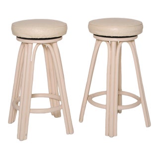 Vintage Mid Century White Counter Top Stools - a Pair For Sale