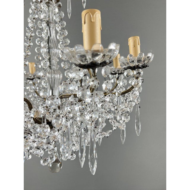 20th Century Crystal and Bronze Chandelier with Pendants For Sale - Image 3 of 13