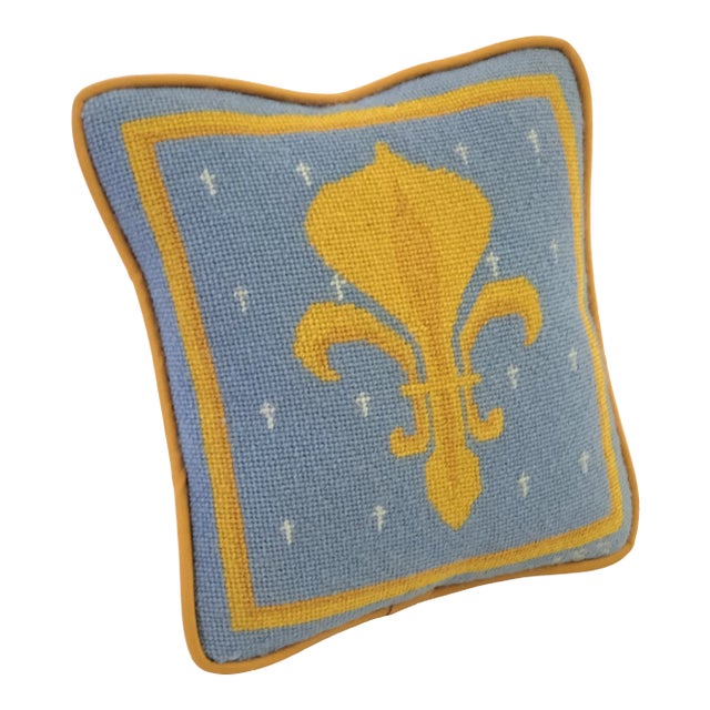 Vintage Fleur-De-Lis Petite Needlepoint Pillow For Sale
