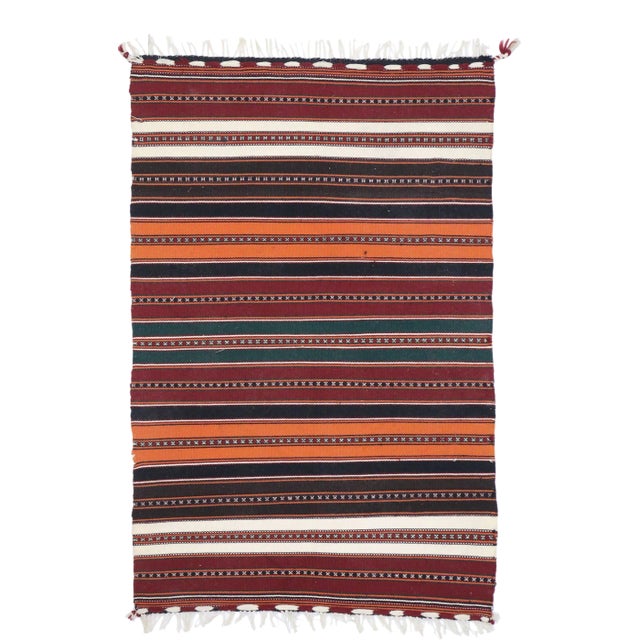 Vintage Persian Shiraz Striped Kilim Rug - 02'02 X 03'03 For Sale