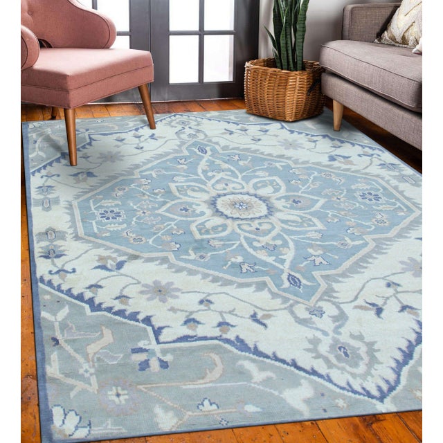 6x9 Soft Color Persian Heriz Tribal Design Stylish Trendy Hand Knotted Wool Rug For Sale - Image 4 of 8