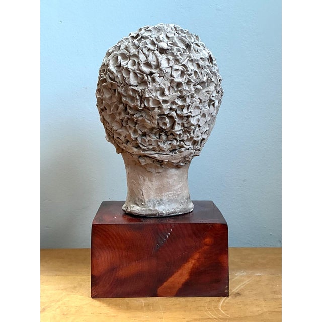 Mid-Century Modern Vintage Plaster Head Sculpture on Wood Base For Sale - Image 3 of 12