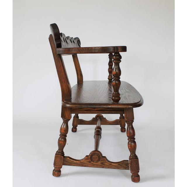 Vintage Arts & Crafts Jamestown Lounge Feudal Bench Romweber Viking Oak Style For Sale In Milwaukee - Image 6 of 14