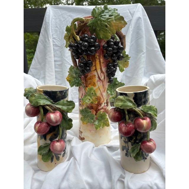 1960s Classic Trio of Vintage 1960s Italian Barbotine Majolica Vases Visceral Composition For Sale - Image 5 of 17