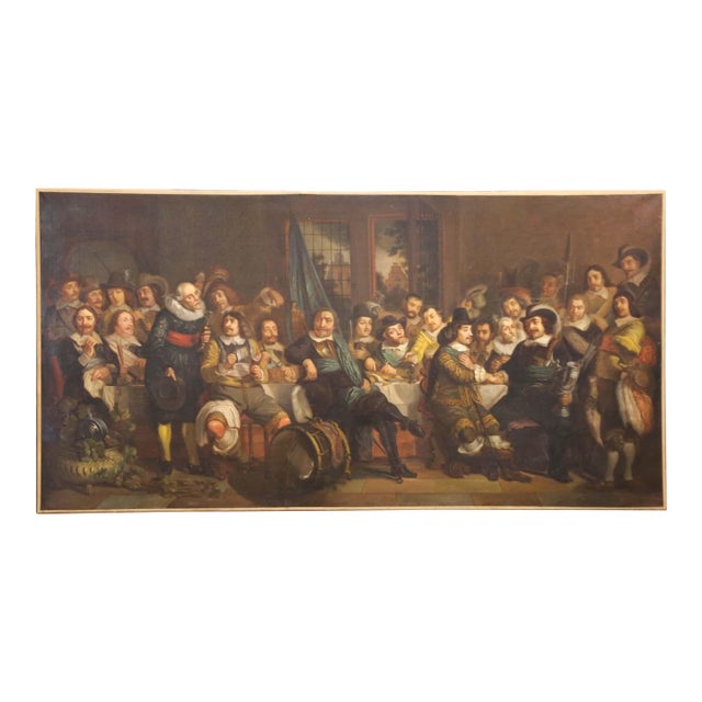19th Century Dutch School Banquet Scene Oil Painting After Van Der Helst For Sale