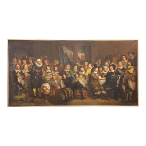 19th Century Dutch School Banquet Scene Oil Painting After Van Der Helst