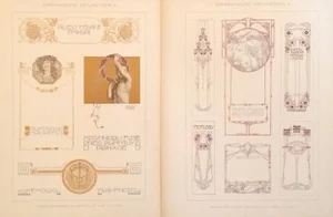 1900 German Decorator Golden Detail Prints - Pair