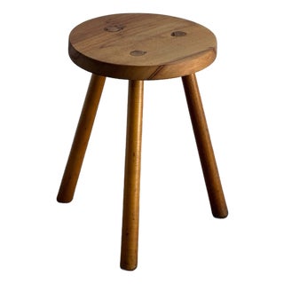 Vintage Danish Mid Century Modern Solid Wood Milking Stool Tripod Side Table For Sale