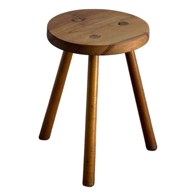 Vintage Danish Mid Century Modern Solid Wood Milking Stool Tripod Side Table For Sale
