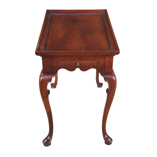Vintage solid mahogany Queen Anne style tea table or side table, including graceful cabriole legs with slipper feet,...