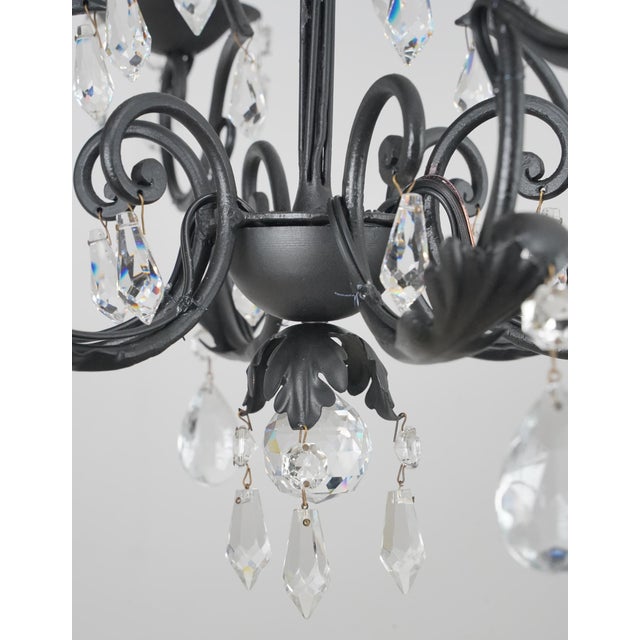 Metal Late 20th Century Traditional Black Steel Six Arm Crystal Chandelier For Sale - Image 7 of 13