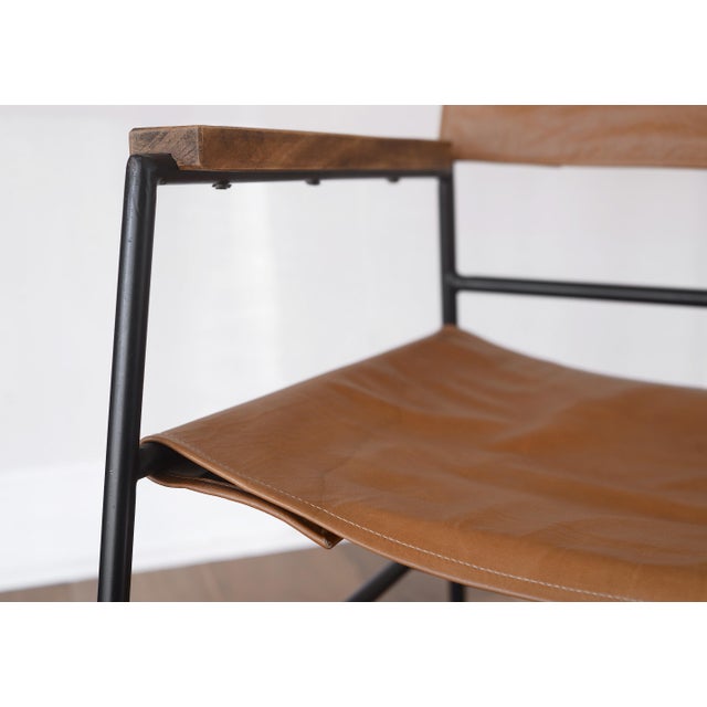 Wood Mid Century Modern Style Metal and Leather Rocking Chair For Sale - Image 7 of 13