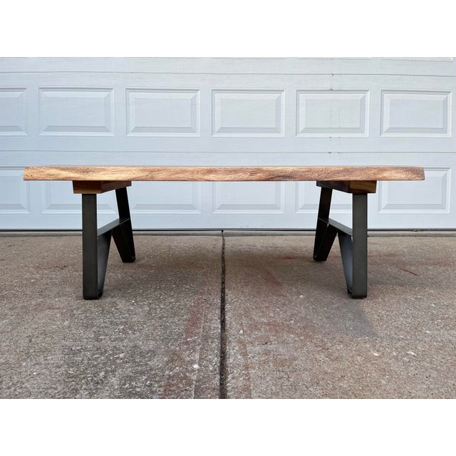 Industrial Style Live Edge Walnut Cocktail Coffee Table With Bow Tie Inlays For Sale - Image 11 of 12