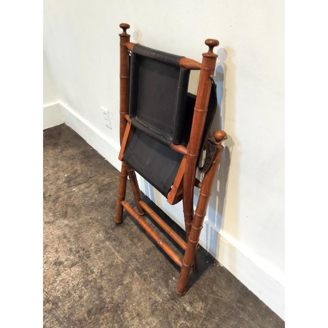 Wood Vintage 1970s Faux Bamboo and Leather Folding Chair For Sale - Image 7 of 9
