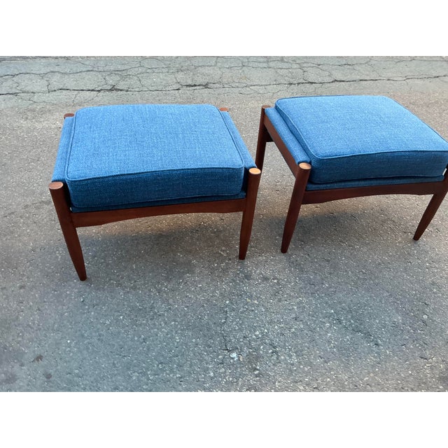 Mid Century Ottomans With Walnut Finish For Sale - Image 10 of 12