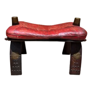 1950s Moroccan Camel Stool Red Leather