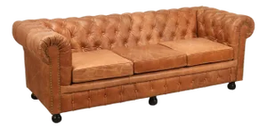 Chesterfield Style 7 Foot Distressed Brown Tufted Leather Sofa