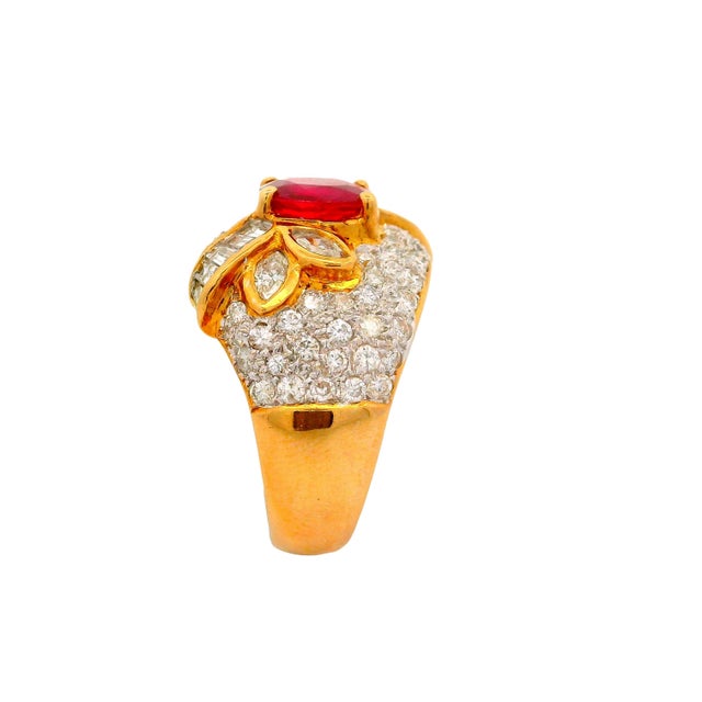 1.39 Carat Ruby Diamond Pave 18k Yellow Gold Ring, Size 5.75 For Sale In Los Angeles - Image 6 of 9