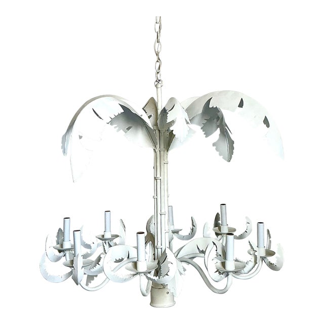 Vintage Punch Cut Palm Frond Chandelier For Sale