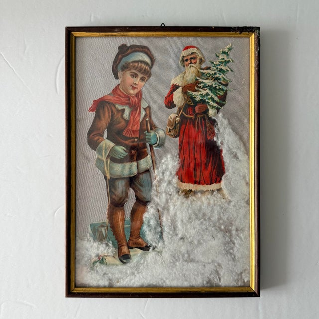 A charming pair of handmade Italian Christmas decorations dating to the 1950s, featuring nostalgic Father Christmas...