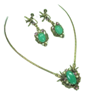 Vintage Victorian Revival Necklace Earrings Set 1920s