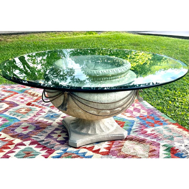 Vintage Grecian Urn Base Glass Top Coffee Table | Chairish