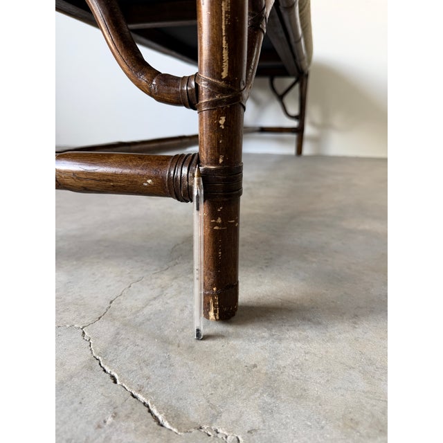 Vintage McGuire Style Bamboo & Leather Binding Upholstered Bench For Sale - Image 17 of 18