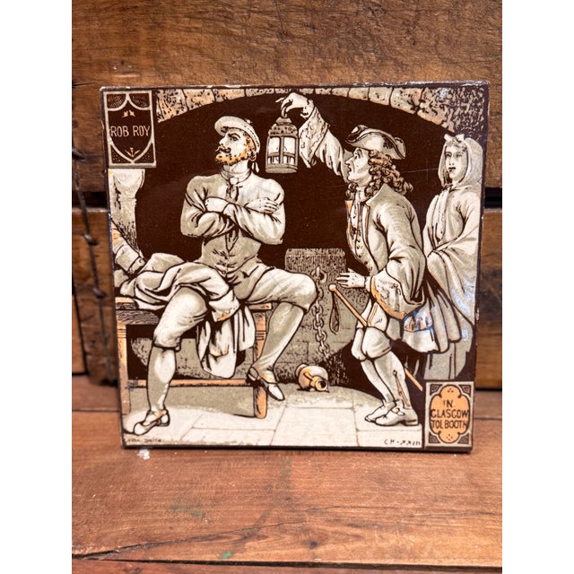 Antique Minton China Works Tile Set c.1880 Sir Walter Scott Waverley Scenes For Sale - Image 13 of 14