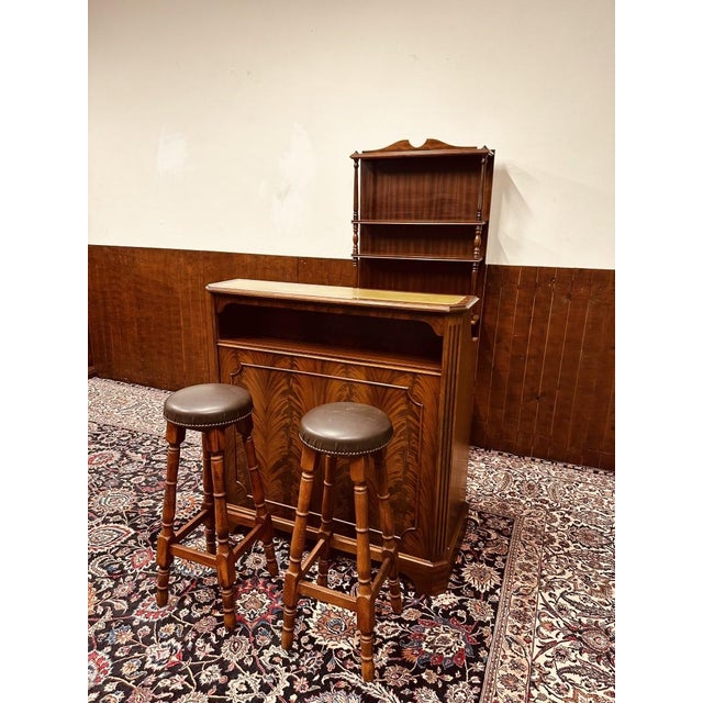 Vintage English Bar with Bar Stools, Set of 4 For Sale - Image 3 of 18