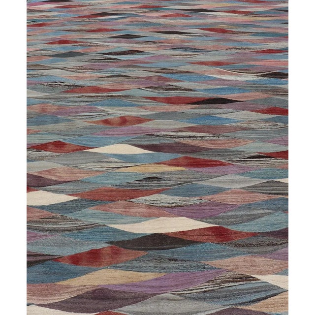 2010s Large Hand Woven Colorful Flat-Weave Kilim Rug With Modern Design For Sale - Image 5 of 13
